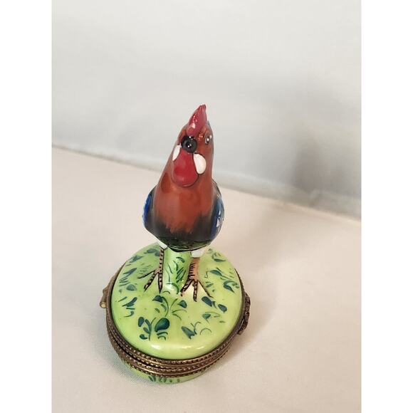 Limoges Trinket Box Tall Rooster Porcelain France Rochard Peint Main Rm - Picture 2 of 8